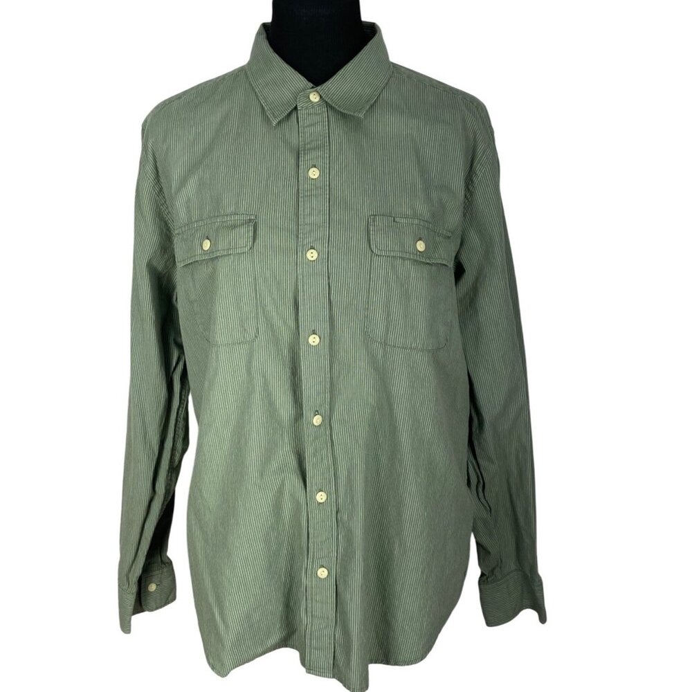 Fossil‎ Mens Long Sleeve Green Striped Button-Up Shirt Size L